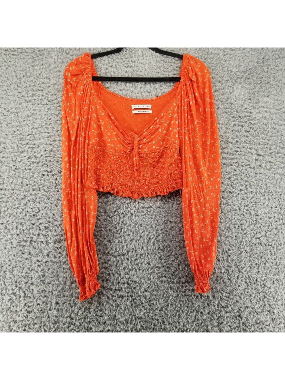 Urban Outfitters Top Womens Large Orange Floral Cropped Y2K Retro Blouse
